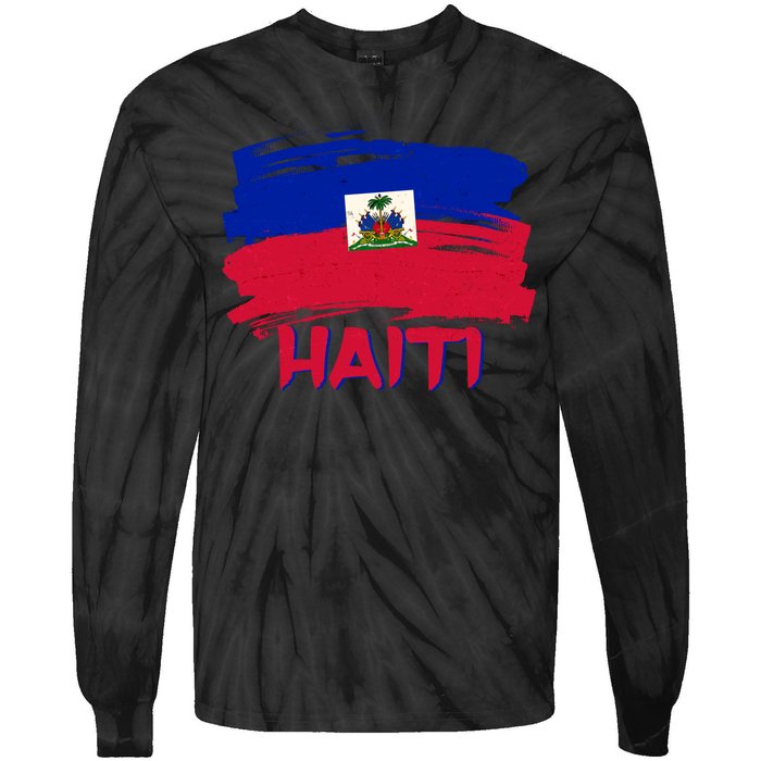 Haiti Distressed Painted Flag Tie-Dye Long Sleeve Shirt