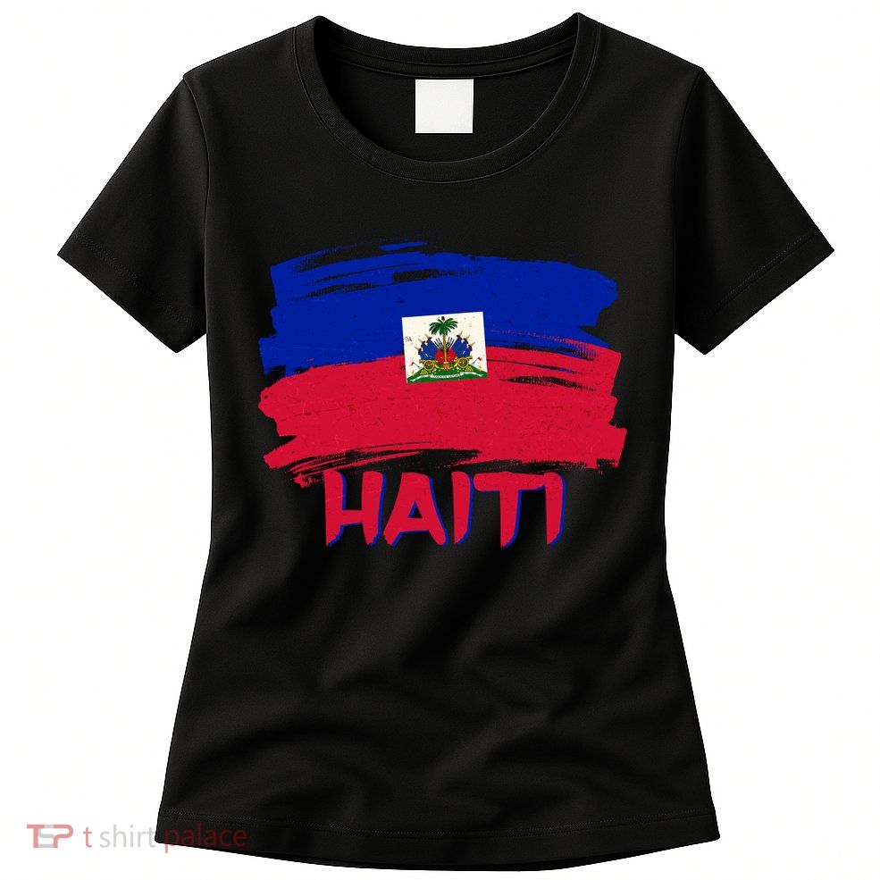 Haiti Distressed Painted Flag Womens T-Shirt