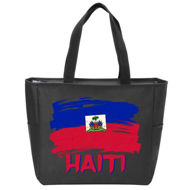 Haiti Distressed Painted Flag Zip Tote Bag