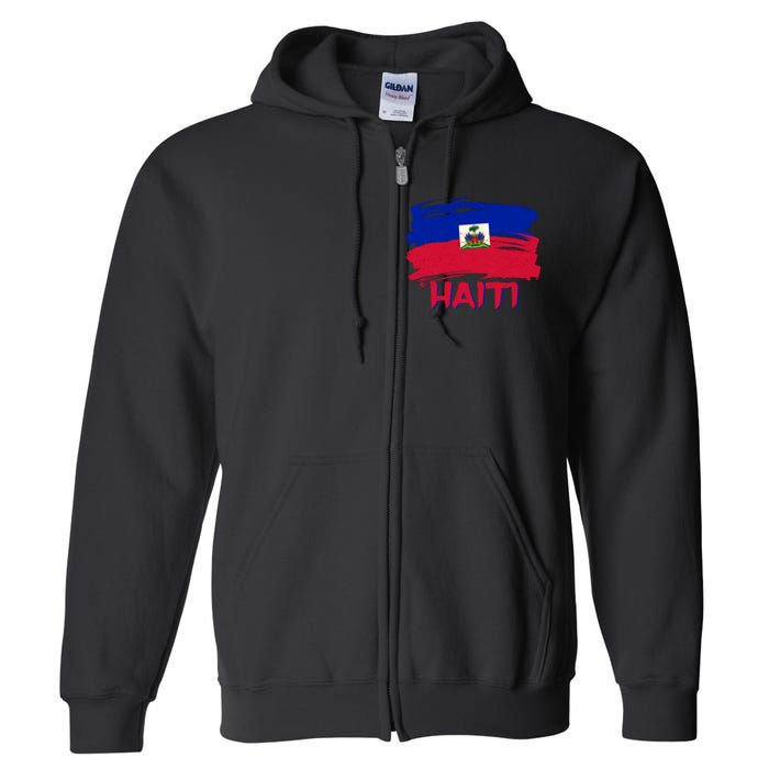 Haiti Distressed Painted Flag Full Zip Hoodie