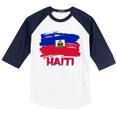 Haiti Distressed Painted Flag Baseball Sleeve Shirt