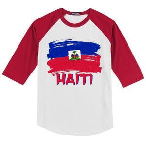 Haiti Distressed Painted Flag Kids Colorblock Raglan Jersey