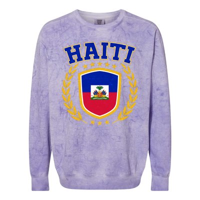 Haiti Flag Crest Shield Logo Colorblast Crewneck Sweatshirt