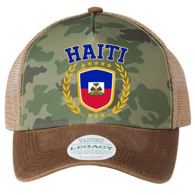 Haiti Flag Crest Shield Logo Legacy Tie Dye Trucker Hat