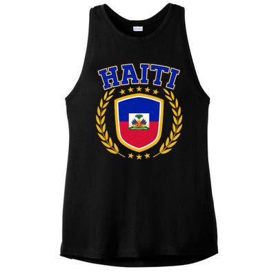 Haiti Flag Crest Shield Logo Ladies PosiCharge Tri-Blend Wicking Tank