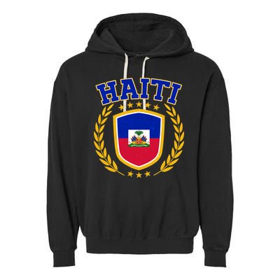 Haiti Flag Crest Shield Logo Garment-Dyed Fleece Hoodie