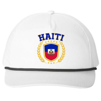 Haiti Flag Crest Shield Logo Snapback Five-Panel Rope Hat