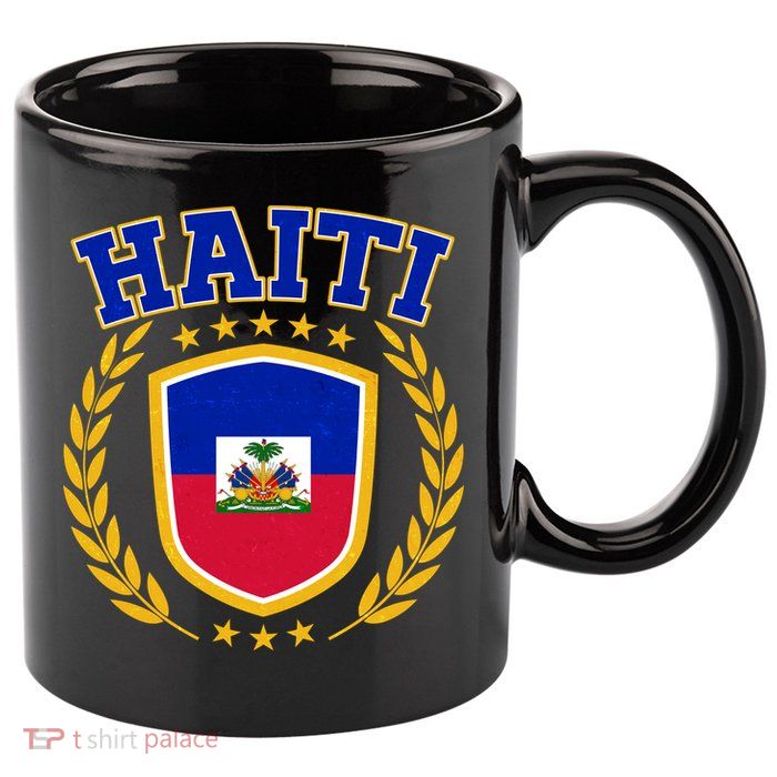 Haiti Flag Crest Shield Logo 11oz C Handle Ceramic Mug