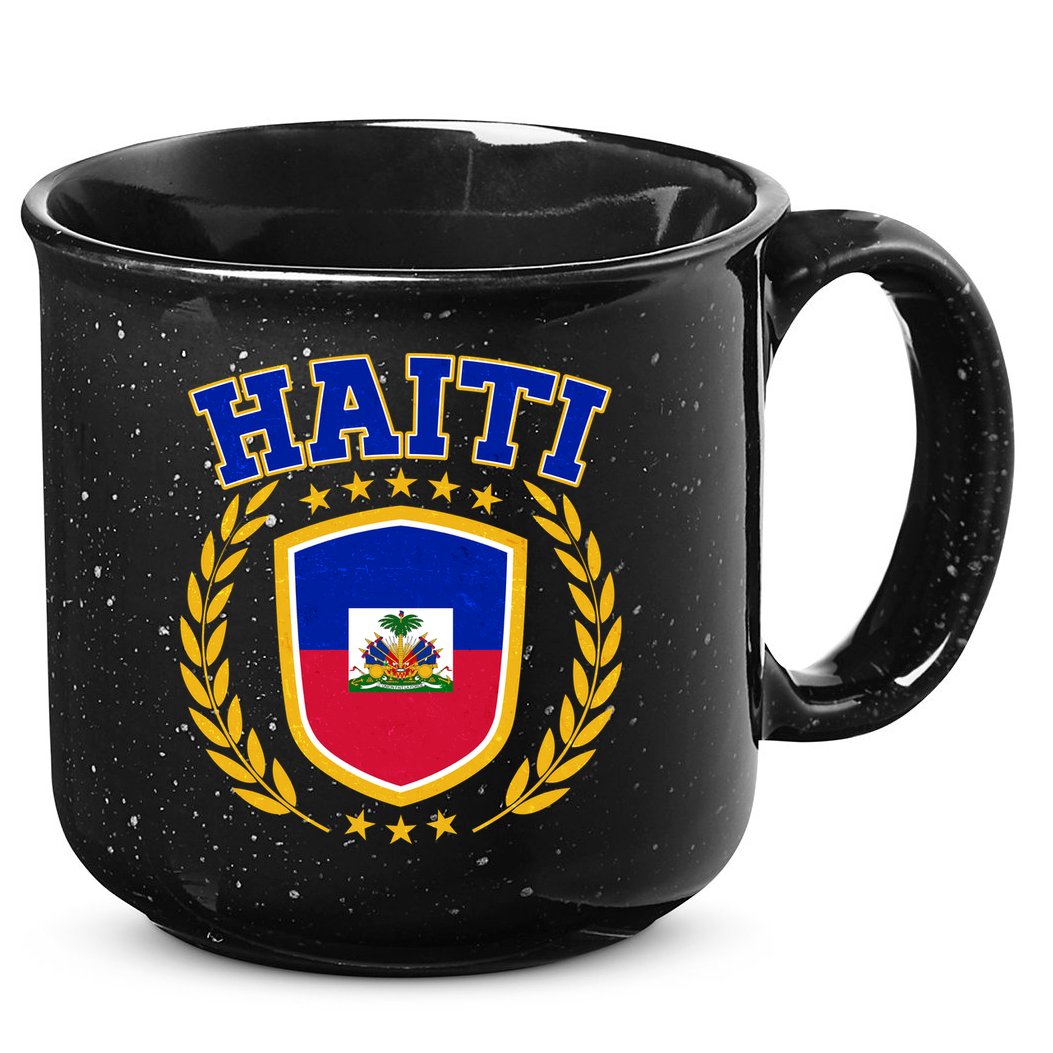 Haiti Flag Crest Shield Logo 15oz Campfire Ceramic Mug