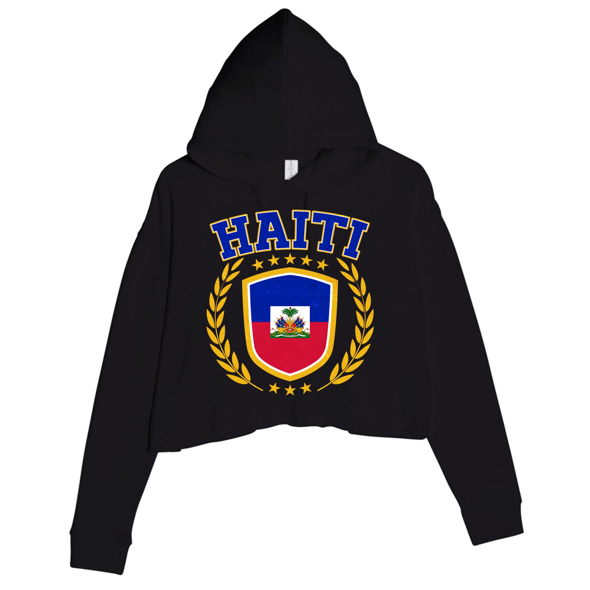 Haiti Flag Crest Shield Logo Crop Fleece Hoodie