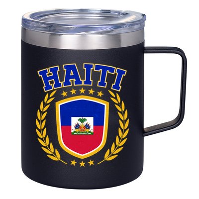 Haiti Flag Crest Shield Logo 12oz Stainless Steel Coffee Mug