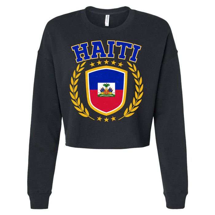 Haiti Flag Crest Shield Logo Cropped Pullover Crew