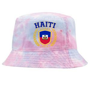 Haiti Flag Crest Shield Logo Tie-Dyed Bucket Hat