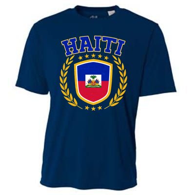 Haiti Flag Crest Shield Logo Cooling Performance Crew T-Shirt