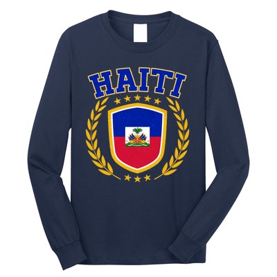 Haiti Flag Crest Shield Logo Long Sleeve Shirt