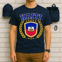 Haiti Flag Crest Shield Logo T-Shirt