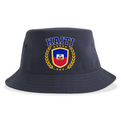 Haiti Flag Crest Shield Logo Sustainable Bucket Hat