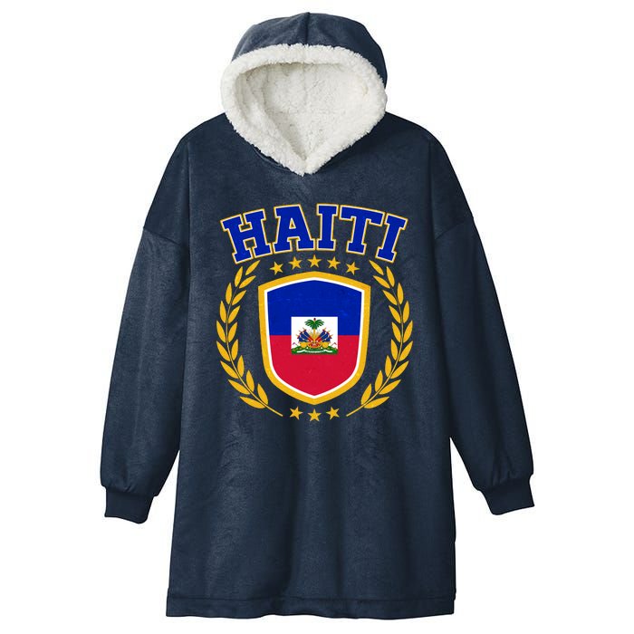 Haiti Flag Crest Shield Logo Hooded Wearable Blanket