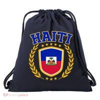 Haiti Flag Crest Shield Logo Drawstring Bag