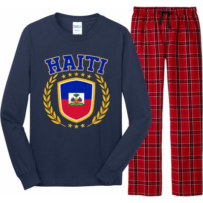 Haiti Flag Crest Shield Logo Long Sleeve Pajama Set