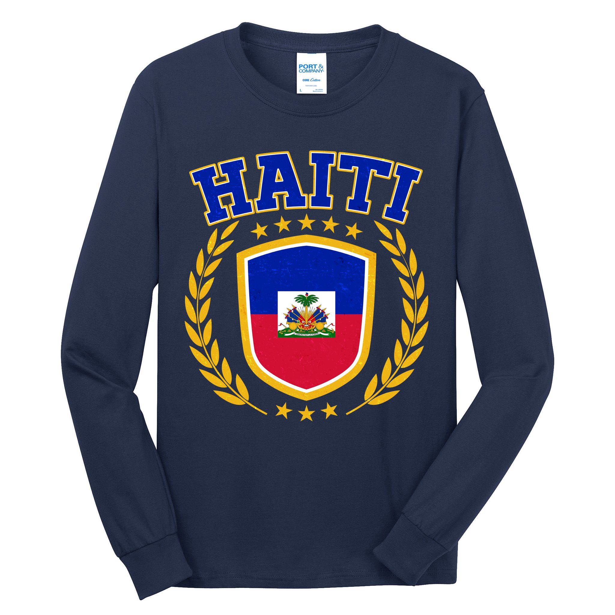 Haiti Flag Crest Shield Logo Tall Long Sleeve T-Shirt
