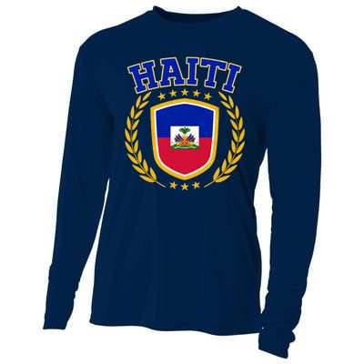 Haiti Flag Crest Shield Logo Cooling Performance Long Sleeve Crew