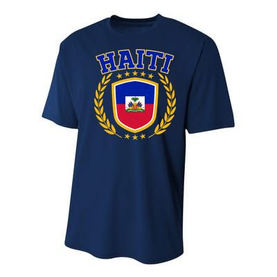 Haiti Flag Crest Shield Logo Youth Performance Sprint T-Shirt