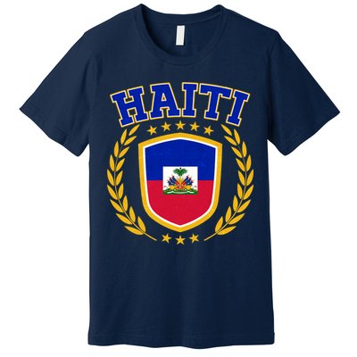 Haiti Flag Crest Shield Logo Premium T-Shirt