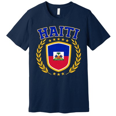 Haiti Flag Crest Shield Logo Premium T-Shirt