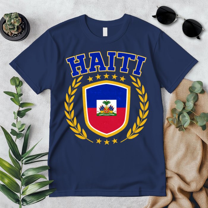 Haiti Flag Crest Shield Logo Premium T-Shirt