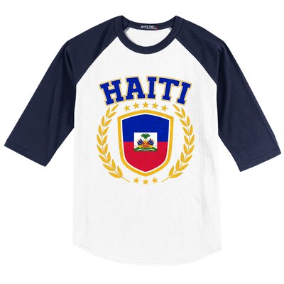 Haiti Flag Crest Shield Logo Baseball Sleeve Shirt