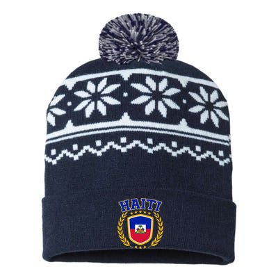 Haiti Flag Crest Shield Logo USA-Made Snowflake Beanie