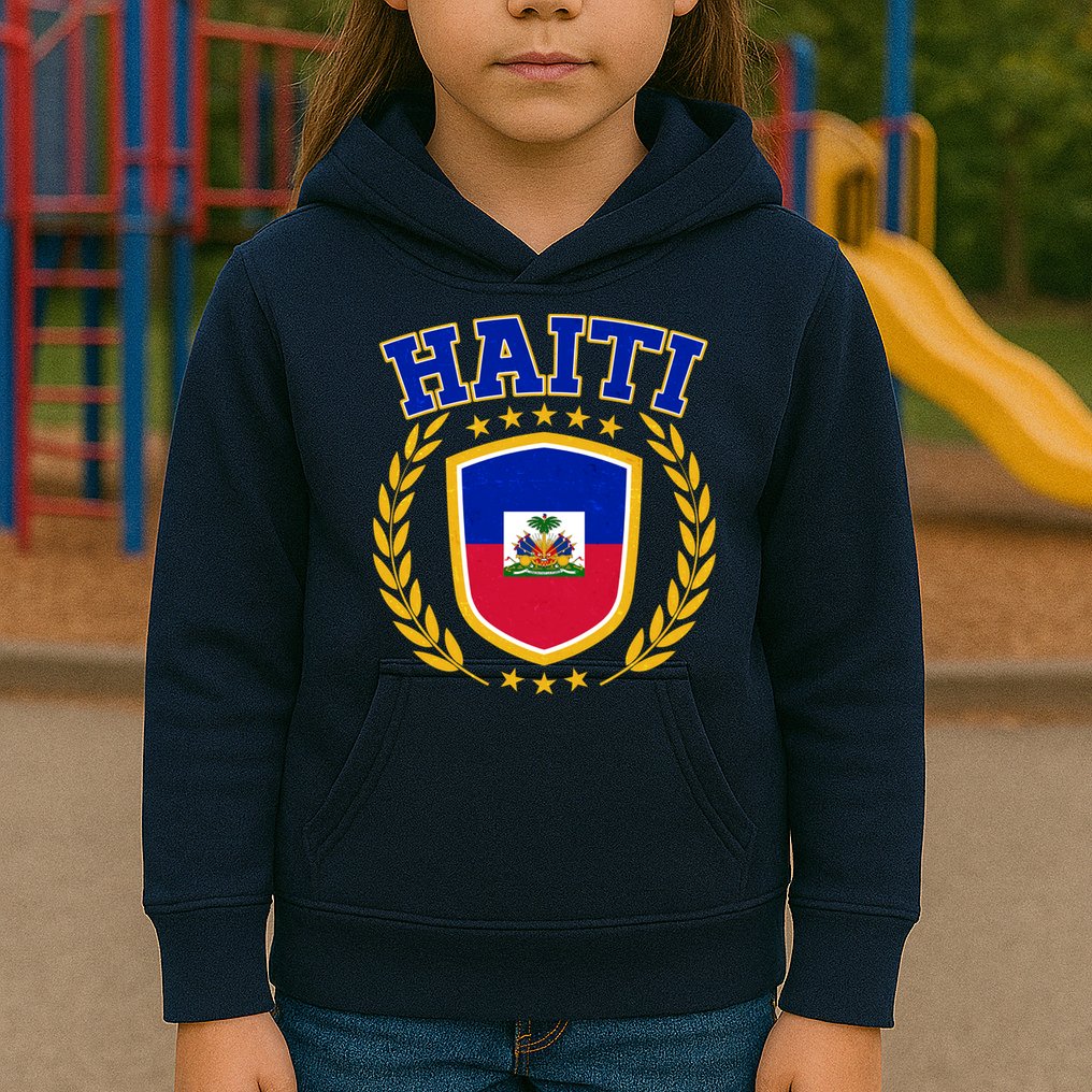 Haiti Flag Crest Shield Logo Kids Hoodie