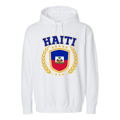 Haiti Flag Crest Shield Logo Garment-Dyed Fleece Hoodie