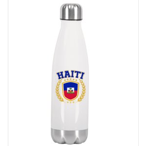 Haiti Flag Crest Shield Logo Stainless Steel Insulated Water Bottle