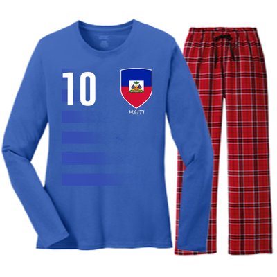 Haiti Football Soccer Futbol Jersey Women's Long Sleeve Flannel Pajama Set 