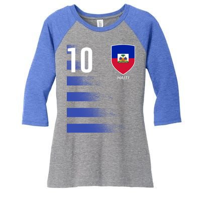 Haiti Football Soccer Futbol Jersey Women's Tri-Blend 3/4-Sleeve Raglan Shirt