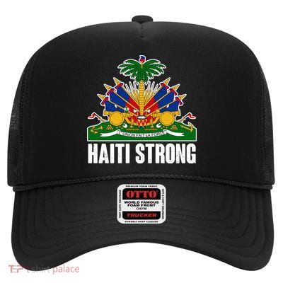 Haiti Strong Flag Symbol Logo High Crown Mesh Back Trucker Hat