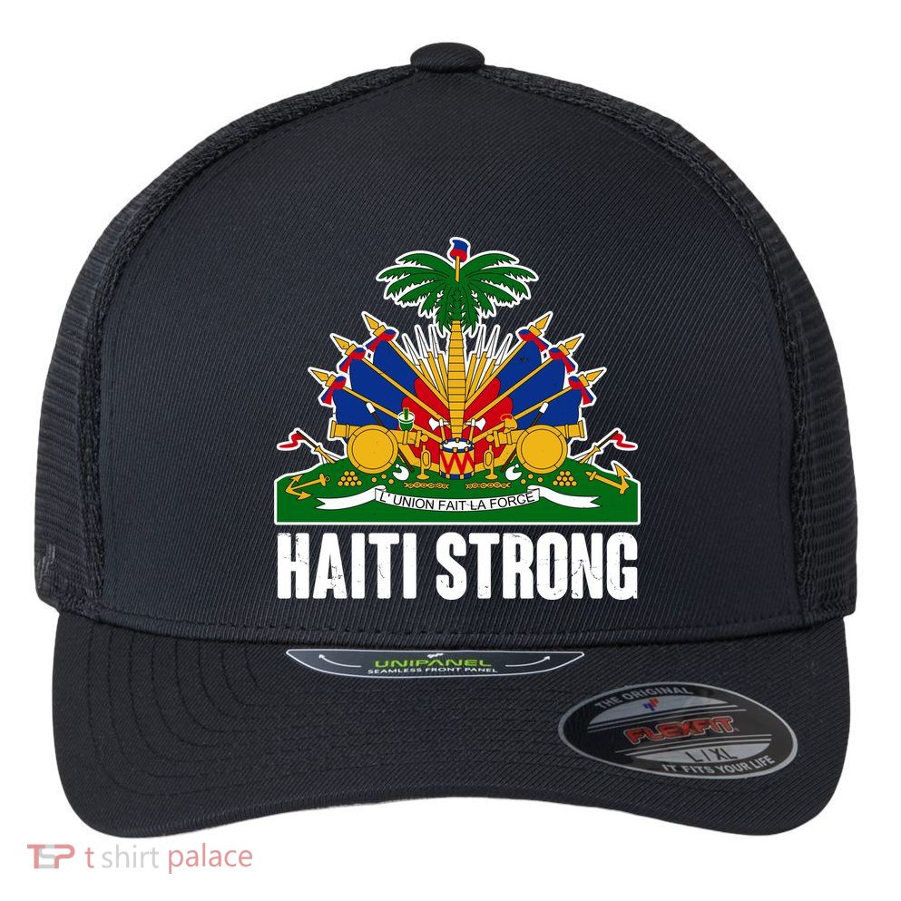 Haiti Strong Flag Symbol Logo Flexfit Unipanel Trucker Cap
