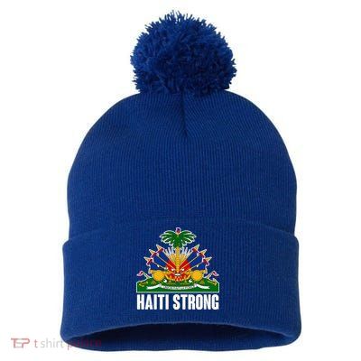 Haiti Strong Flag Symbol Logo Pom Pom 12in Knit Beanie