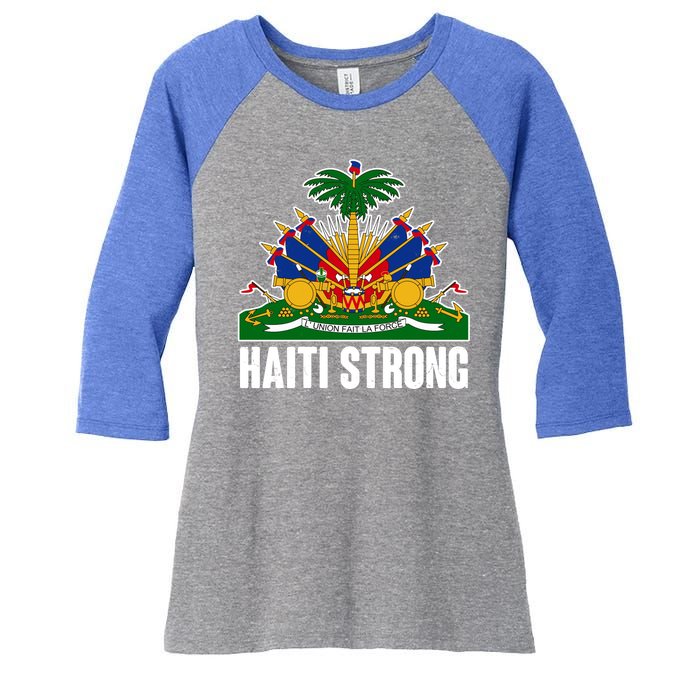 Haiti Strong Flag Symbol Logo Women's Tri-Blend 3/4-Sleeve Raglan Shirt