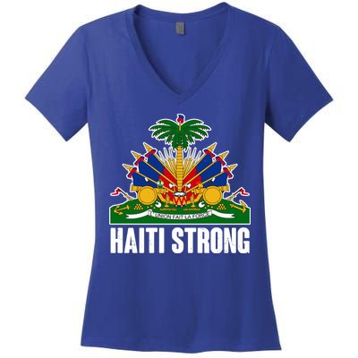 Haiti Strong Flag Symbol Logo Women's V-Neck T-Shirt