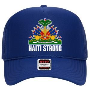 Haiti Strong Flag Symbol Logo High Crown Mesh Back Trucker Hat