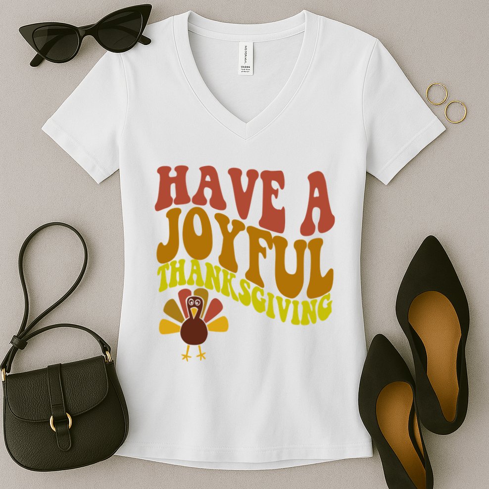 Have A Joyful Thanksgiving Cute Holiday Women's V-Neck T-Shirt