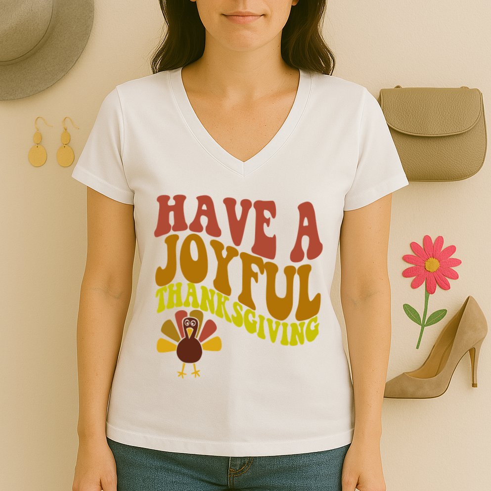 Have A Joyful Thanksgiving Cute Holiday Women's V-Neck T-Shirt
