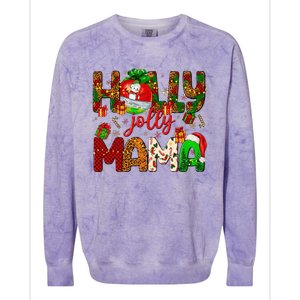 Holly A Jolly Mama Merry Christmas Matching Family Pajamas Colorblast Crewneck Sweatshirt