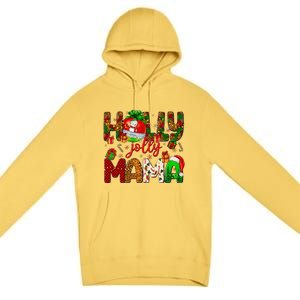 Holly A Jolly Mama Merry Christmas Matching Family Pajamas Premium Pullover Hoodie