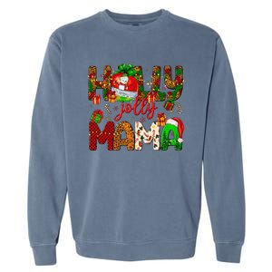 Holly A Jolly Mama Merry Christmas Matching Family Pajamas Garment-Dyed Sweatshirt