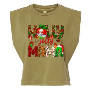 Holly A Jolly Mama Merry Christmas Matching Family Pajamas Garment-Dyed Women's Muscle Tee