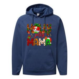 Holly A Jolly Mama Merry Christmas Matching Family Pajamas Performance Fleece Hoodie